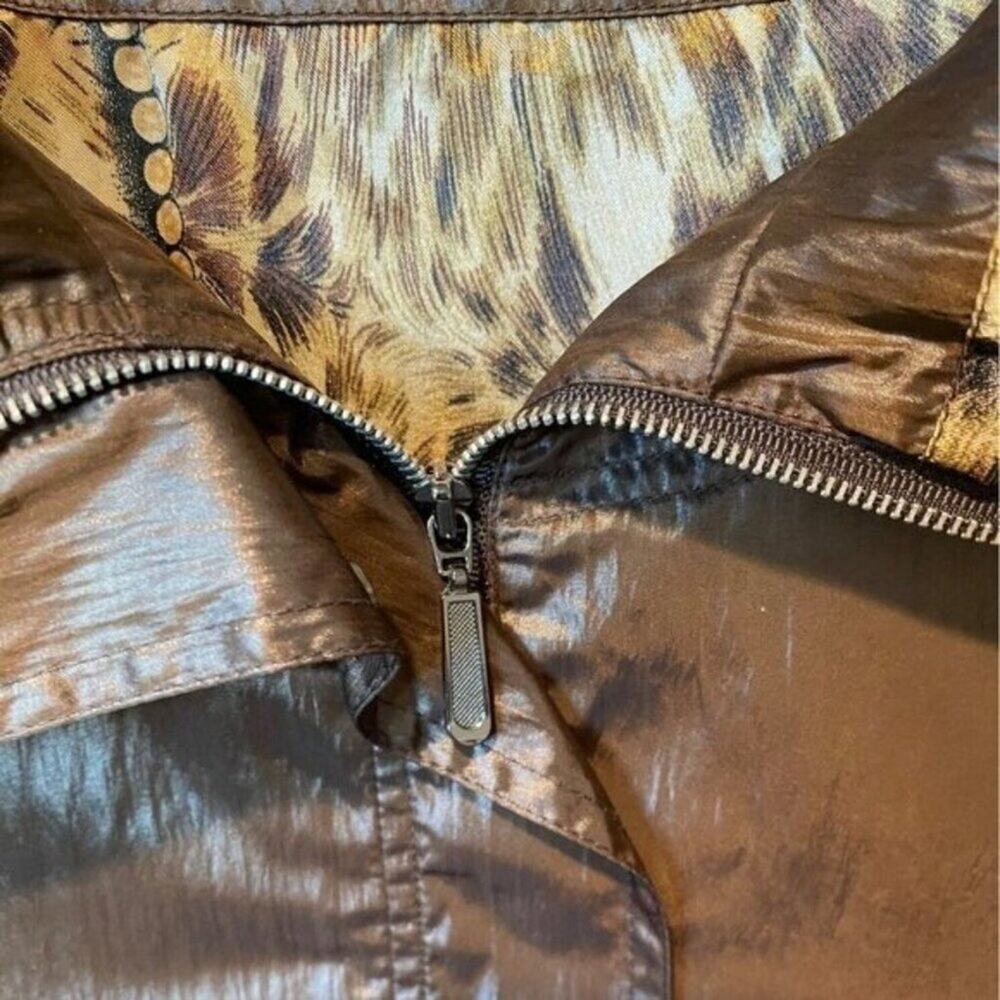 Vintage Y2K Women Metallic Brown Safari Utility Jacket Animal Print Lined M - Picture 4 of 16